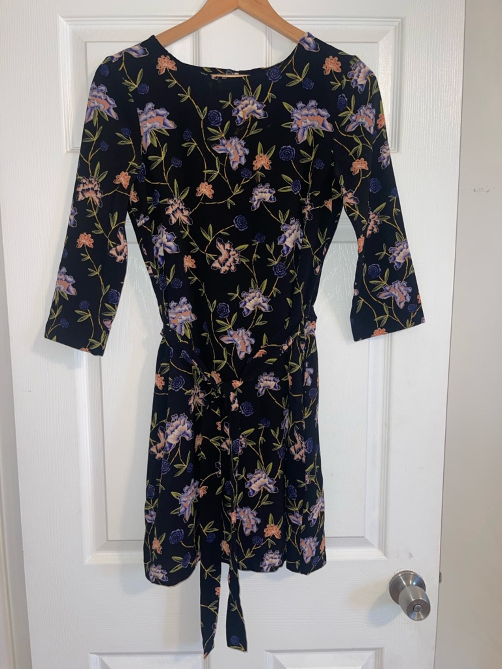 H&M Black Floral Dress with Purple and Green Print